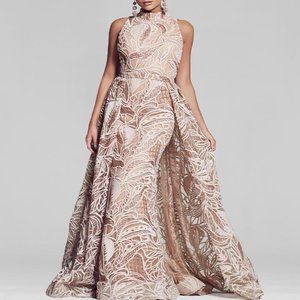 Ashlely Lauren Embroidered Lace Overskirt Dress